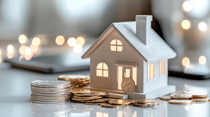 Digital visualization of loan amortization beside a symbolic house silhouette, simplified design
