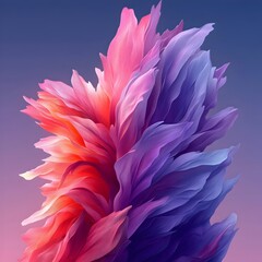 A vibrant abstract composition featuring layers of flowing petals in shades of pink, purple, and orange, creating a sense of depth and movement against a gradient background.