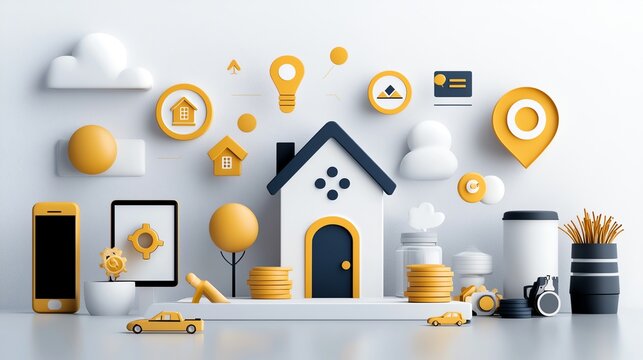 Graph showing loan interest reduction over time with abstract property icons, clean and professional