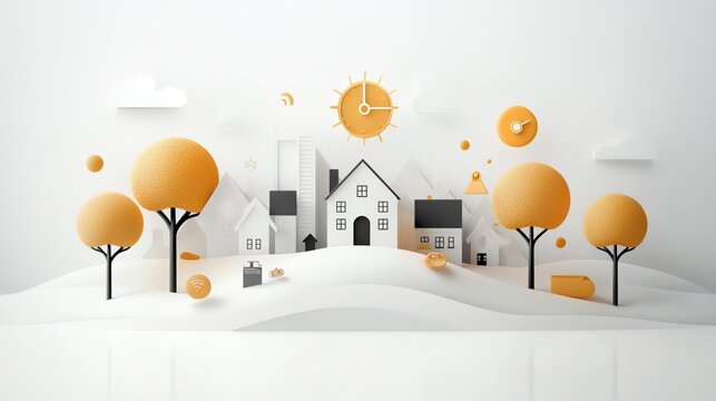 Graph showing loan interest reduction over time with abstract property icons, clean and professional