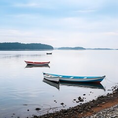 Naklejka premium boats on the lake