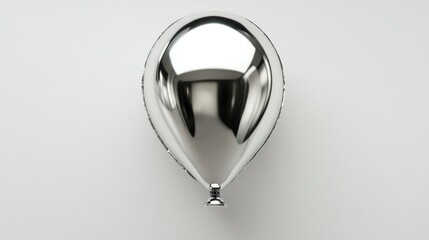 Minimalist silver balloon with chrome finish, rendered in 3D, top view on a white background.