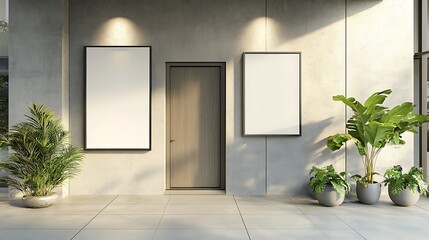 Modern Entrance with Plants and Blank Canvas