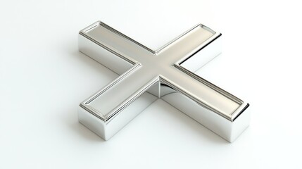 Fototapeta premium Polished silver cross, 3D rendered and top-viewed, isolated on a white background for a clean design.
