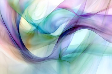 Abstract green, blue and purple waves on light background. Flowing gradient abstract with soft textures. Modern design element for website or presentation