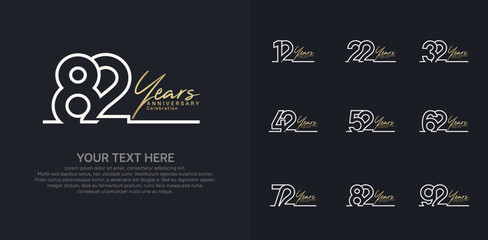 Anniversary logo set vector design, gold and silver color for celebration event