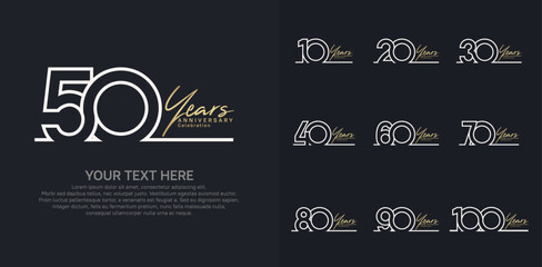 Anniversary logo set vector design, gold and silver color for celebration event