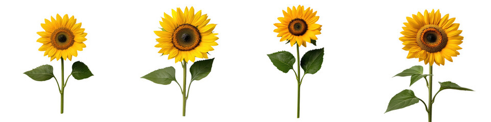 Obraz premium Sunflowers in varying stages bloom, vibrant yellow petals against a white background.