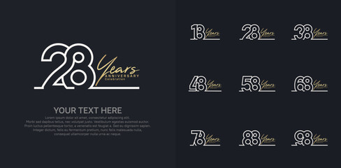 Anniversary logo set vector design, gold and silver color for celebration event