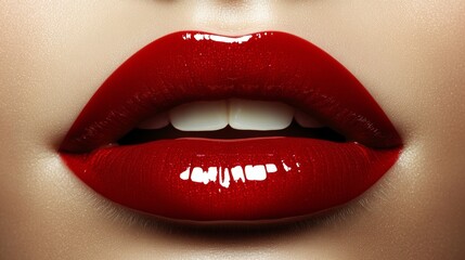 Fototapeta premium Sensual Red Lips Glossy Makeup Closeup Beauty Shot
