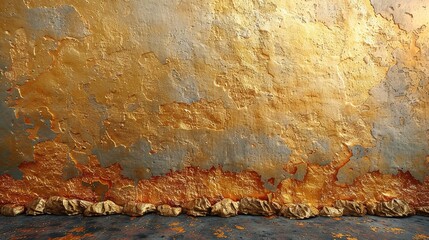 Naklejka premium A textured wall with peeling paint and crumpled paper at the base, showcasing decay and color.