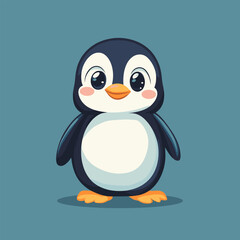 Cute Cartoon Penguin Character on Solid Background
