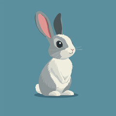 Fototapeta premium Cute Grey Rabbit with Big Ears on Teal Background