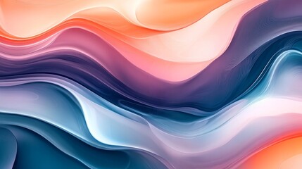 Obraz premium Abstract background with flowing, wavy lines in shades of blue, pink, orange, and white.