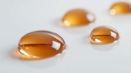 Multiple honey droplets splattered on a white background