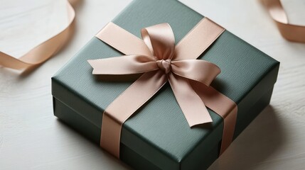 Green Gift Box with a Beige Bow