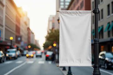 Urban street blank banner mockup for advertising and design in city environment