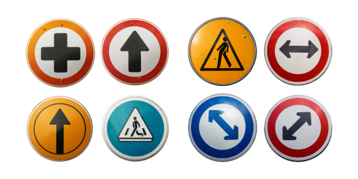 Various Traffic Signs on Transparent Background