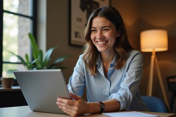 Fototapeta premium Friendly HR Manager Conducting Virtual Interview at Home