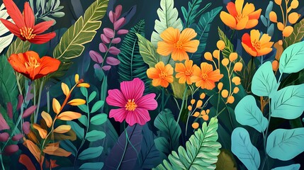 Fototapeta premium Vibrant Floral Garden Illustration