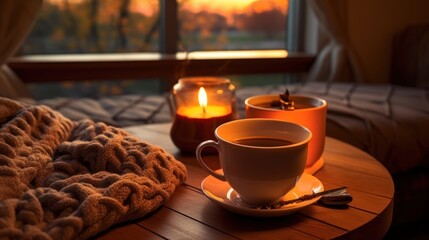 Warm and Cozy Evening with Tea and Candlelight