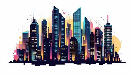 Neon Cityscape with Futuristic Skyscrapers at Night