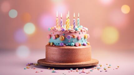 Birthday Cake with Candles and Decorations