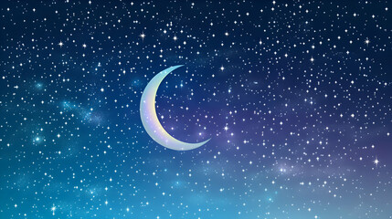Obraz na płótnie Canvas A crescent moon glows in a night sky full of twinkling stars.