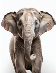 Fototapeta premium Surprised shocked elephant show hands for give up isolated on white background