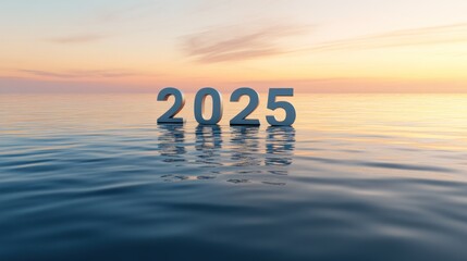 Crystal-clear water with floating '2025' numerals and soft reflections