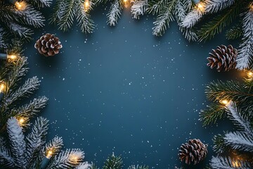 Fototapeta premium Christmas background with traditional decorations on blue background