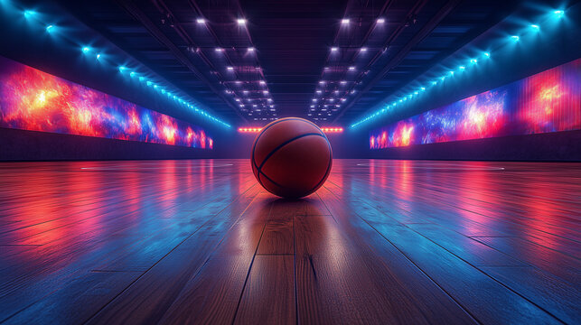 backetball with neon light background