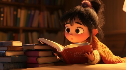 A Little Girl Enjoying a Book