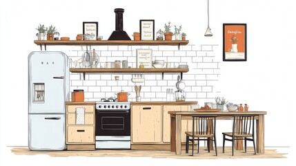 Fototapeta premium Rustic Farmhouse Kitchen with Wood Accents and Vintage Style
