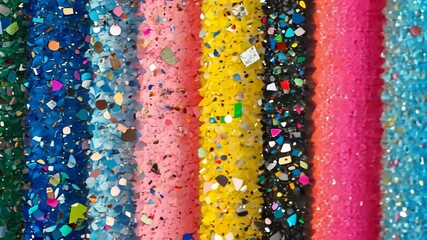 A close-up of colorful, sparkly strips with various pieces of glass embedded in the surface - Powered by Adobe