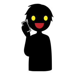 スマホで話す悪人イメージの黒いシルエットの人物の素材