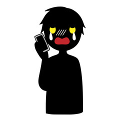 スマホで話す悪人イメージの黒いシルエットの人物の素材