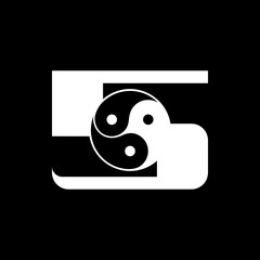 Logos are the number 5 and yin yang. Outline and unique.