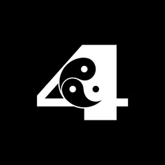 Logos are the number 4 and yin yang. Outline and unique.