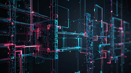 3D Illustration Blockchain Technology, Gnerative.ai
