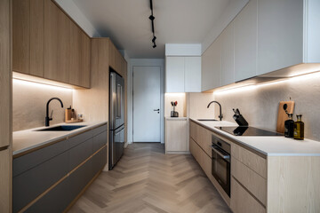 Modern Scandinavian kitchen interior design.