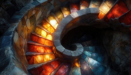 Fototapeta premium A spiral staircase made of stone. This photo is perfect for showcasing the beauty of architecture.