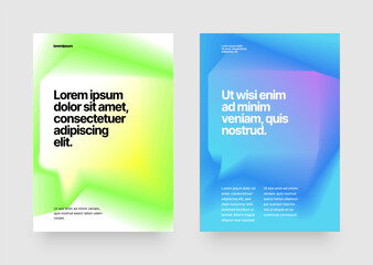 Layout template with fluid gradient background for flyer, poster or banner. Font and paper product with fluted glass effect used for message. 