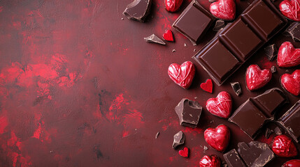 valentine's day theme. valentine chocolate border on red background.