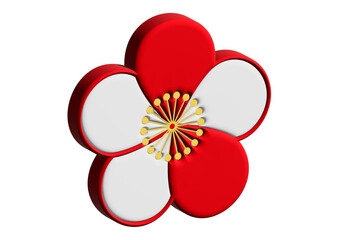梅の花びらの3Dイラスト シンプルでスタンダードな紅白の梅の花のアイコン素材