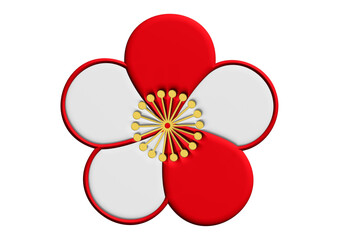 梅の花びらの3Dイラスト シンプルでスタンダードな紅白の梅の花のアイコン素材