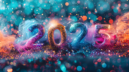 Beautiful 2025 Happy New Year banner background with huge 2025