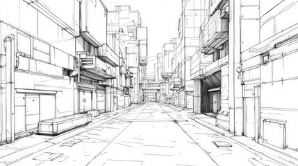 Fototapeta premium Retro-Futuristic Urban Street Scene in Cartoon Style