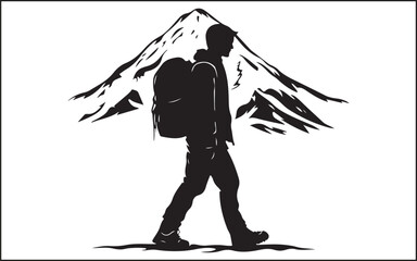 hiking mounting silhouettes and black vector 