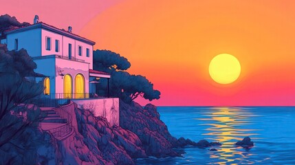 Serene Villa by the Mediterranean Sea at Sunset